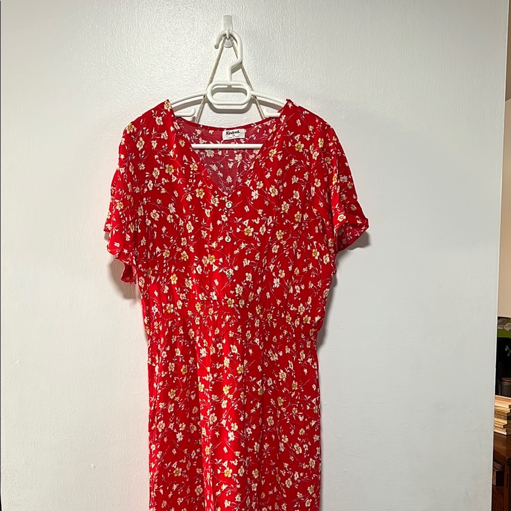 NWOT Kindred Anthropologie Red Floral Dress 2X